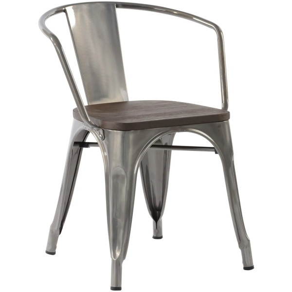 Silla Tolix Con Brazo Asiento Madera