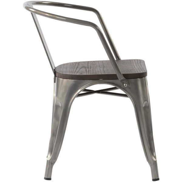 Silla Tolix Con Brazo Asiento Madera - Imagen 5