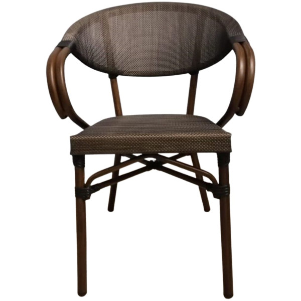 Silla Rattan French Nogal Con Brazos Ratan Estilo Bistro Frances Metal - Imagen 2