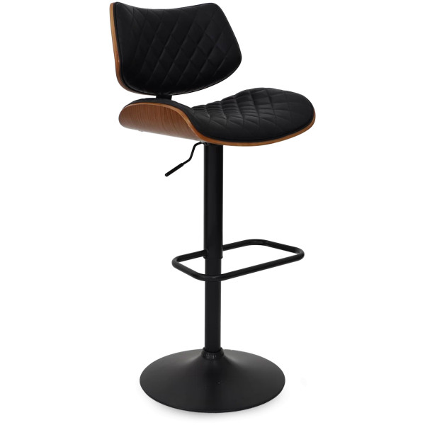 Banco Amber de Madera Nogal Piel Pu Con Base Negro Mate