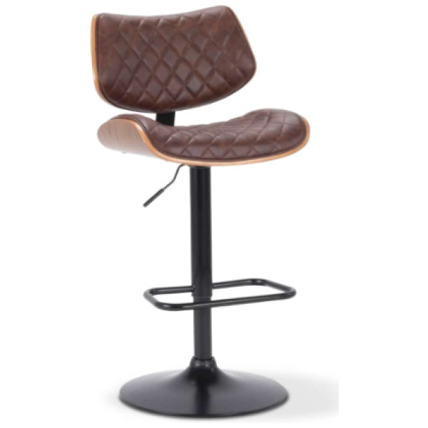 Banco Verso De Madera Nogal Piel Pu Color Cafe en Base Negro Base