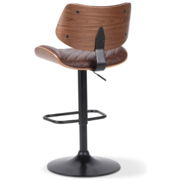 Banco Verso De Madera Nogal Piel Pu Color Cafe en Base Negro Base - Imagen 4