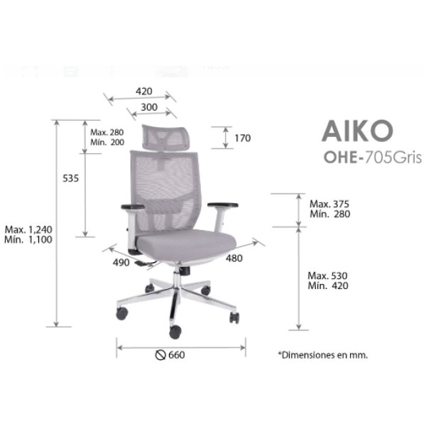 Silla Ejecutiva Aiko OHE-705 Gris - Imagen 5