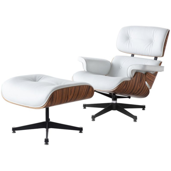 Sillón Eames Lounge Rep Piel 100% Blanco