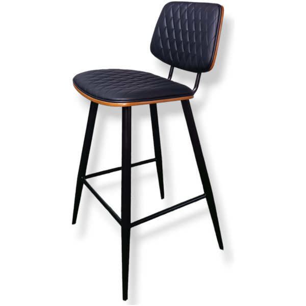 Banco Brasil Madera Nogal Y Piel pu capitonada Fijo kitchenStool - Imagen 2
