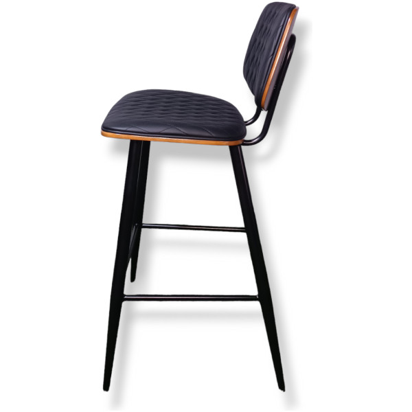 Banco Brasil Madera Nogal Y Piel pu capitonada Fijo kitchenStool - Imagen 3