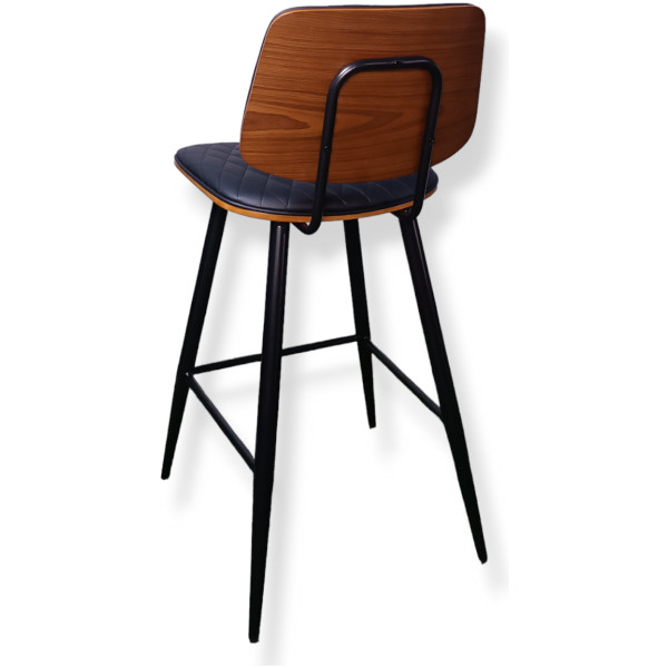 Banco Brasil Madera Nogal Y Piel pu capitonada Fijo kitchenStool - Imagen 5