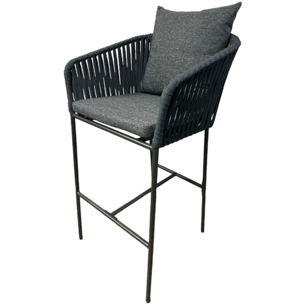 Banco de Exterior taburte en acero con pintura electroestática y tejida en nylon plano de multifilamento de polipropileno con terminado uv de 16mm. para uso exterior todo tipo de clima