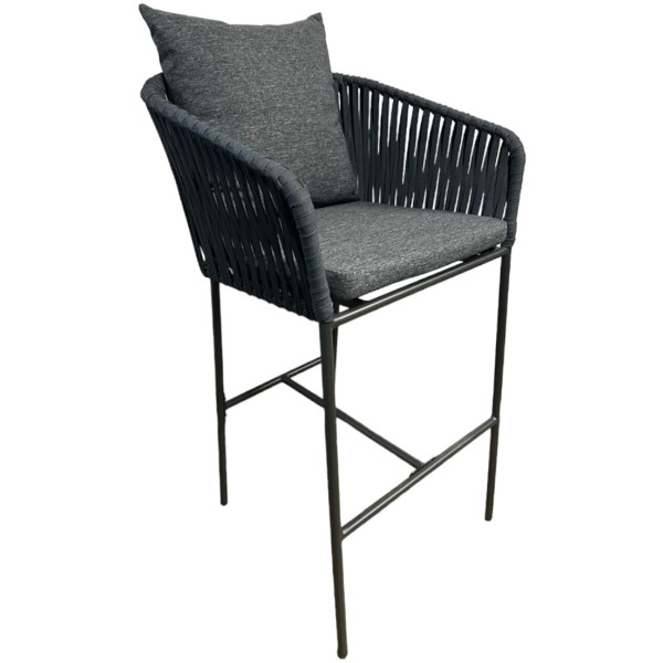 Banco de Exterior taburte en acero con pintura electroestática y tejida en nylon plano de multifilamento de polipropileno con terminado uv de 16mm. para uso exterior todo tipo de clima