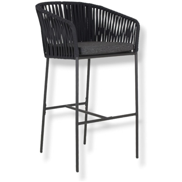 Banco de Exterior taburte en acero con pintura electroestática y tejida en nylon plano de multifilamento de polipropileno con terminado uv de 16mm. para uso exterior todo tipo de clima