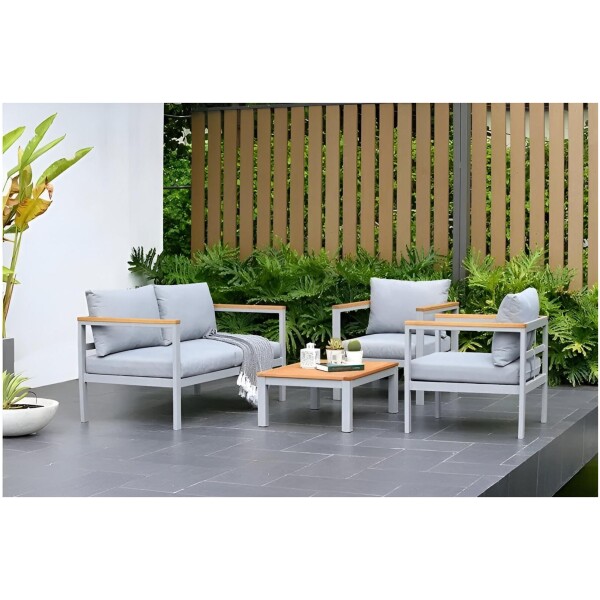 Sala para Exterior Set Santorini Terraza Jardín Estructura Blanca - Imagen 8