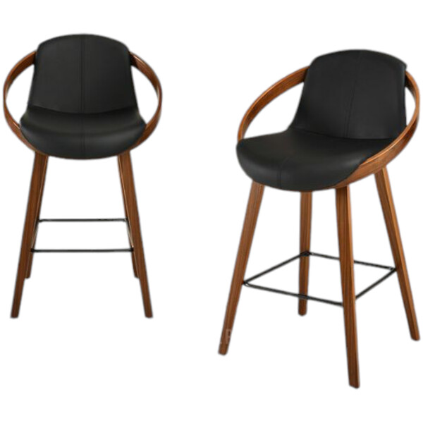 Banco Bubble Madera chapa nogal y Piel Pu Negro KitchenStool - Imagen 8