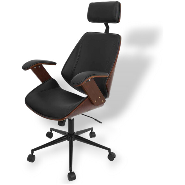 Silla Ejecutiva Argentina Chapa Nogal & Piel PU Con Brazos Base Negra