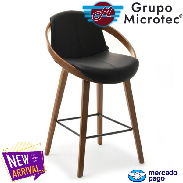 Banco Bubble Madera chapa nogal y Piel Pu Negro KitchenStool - Imagen 10