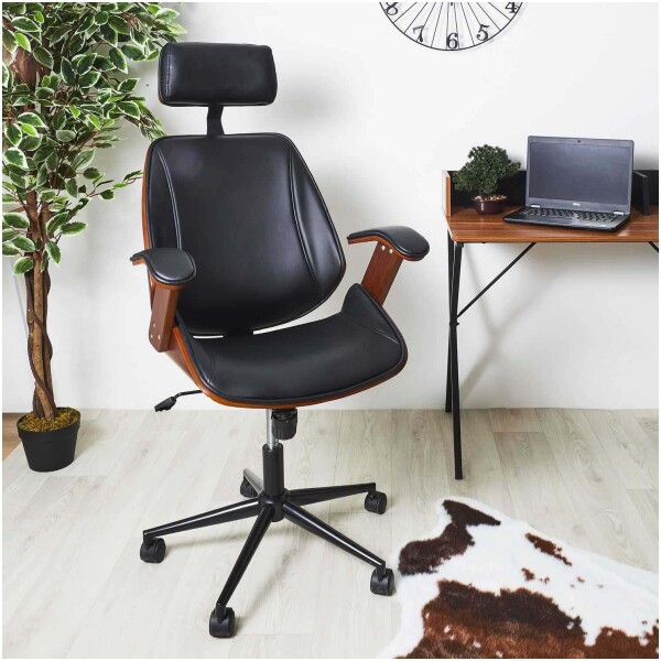 Silla Ejecutiva Argentina Chapa Nogal & Piel PU Con Brazos Base Negra - Imagen 8