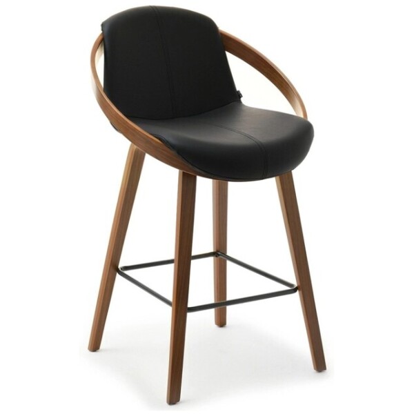 Banco Bubble Madera chapa nogal y Piel Pu Negro KitchenStool