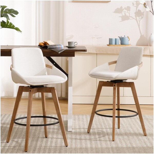 Banco Venice Madera Nogal Seco Tela Beige tipo Borrega Bouncle Giratorio Kitchenstool - Imagen 8