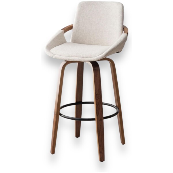 Banco Venice Madera Nogal Seco Tela Beige tipo Borrega Bouncle Giratorio Kitchenstool