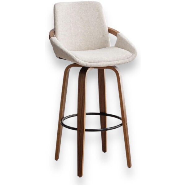 Banco Venice Madera Nogal Seco Tela Beige tipo Borrega Bouncle Giratorio Kitchenstool - Imagen 4