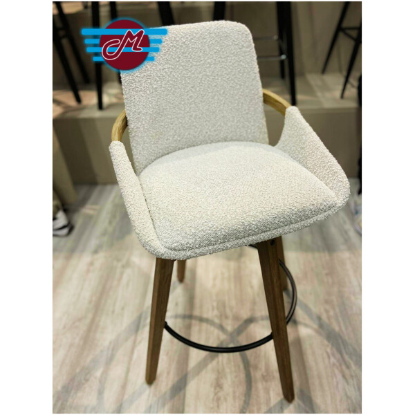 Banco Venice Madera Nogal Seco Tela Beige tipo Borrega Bouncle Giratorio Kitchenstool - Imagen 2