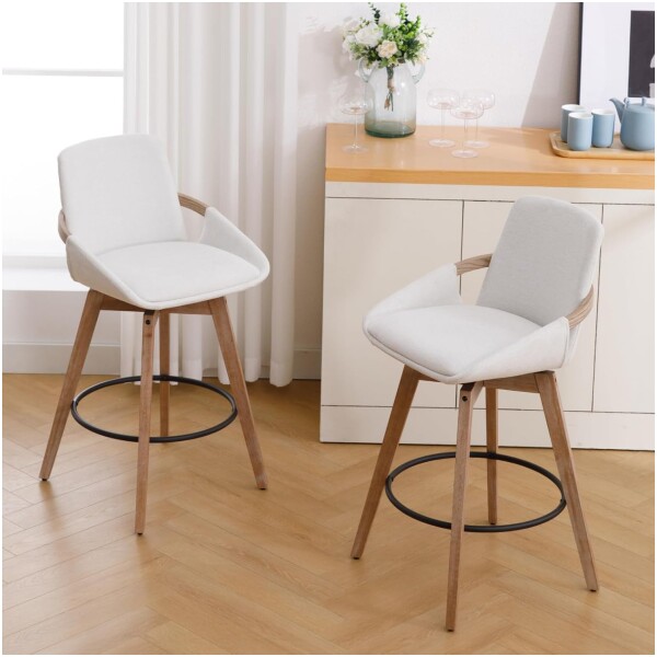 Banco Venice Madera Nogal Seco Tela Beige tipo Borrega Bouncle Giratorio Kitchenstool - Imagen 7