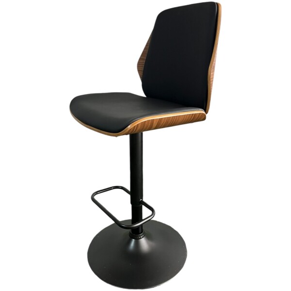 Banco Para cocina de Madera con chapa nogal y Piel Pu Base Negra Semi Brilloso ajustable
