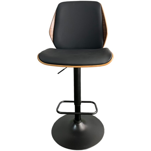 Banco Para barra de Madera con chapa nogal y Piel Pu Base Negra Semi Brilloso ajustable