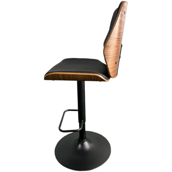 Banco de Madera oara bar con chapa nogal y Piel Pu Base Negra Semi Brilloso ajustable