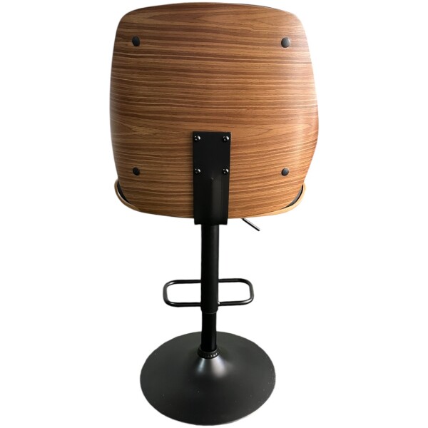 Banco Para cocina de Madera con chapa nogal y Piel Pu Base Negra Semi Brilloso ajustable