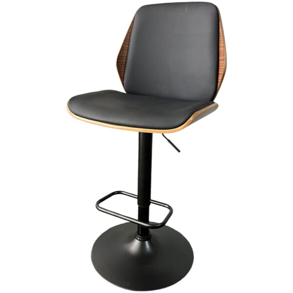 Banco Para cocina de Madera con chapa nogal y Piel Pu Base Negra Semi Brilloso ajustable