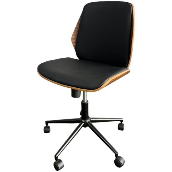 Silla Oficina Paris Ejecutiva Madera Nogal & Piel Pu base Negra - Imagen 9