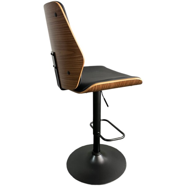 Banco Para cocina de Madera con chapa nogal y Piel Pu Base Negra Semi Brilloso ajustable