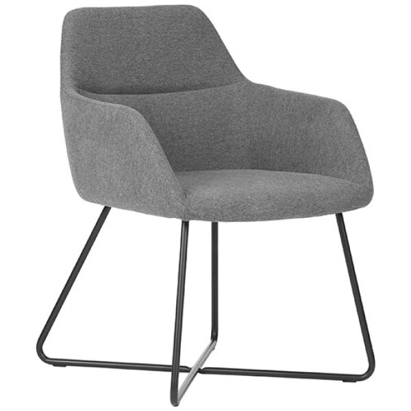 silla tipo sillo chico moderno color gris en trela con base cruzada ideal para visita, sala de espera o cualquier espacio minimalista