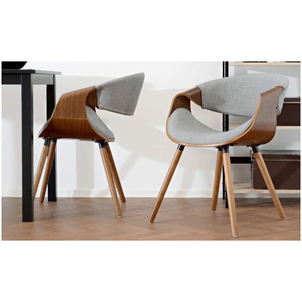 Silla Mn2 Tela Gris chapa madera nogal diseño curvo - Imagen 5