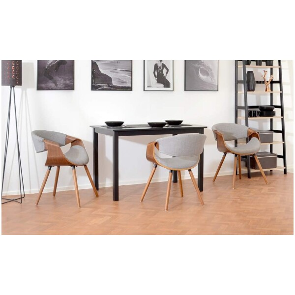 Silla Mn2 Tela Gris chapa madera nogal diseño curvo - Imagen 3