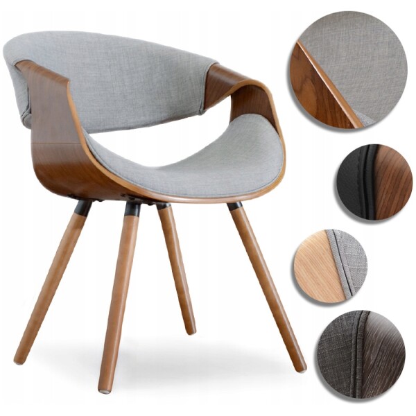Silla Mn2 Tela Gris chapa madera nogal diseño curvo - Imagen 10