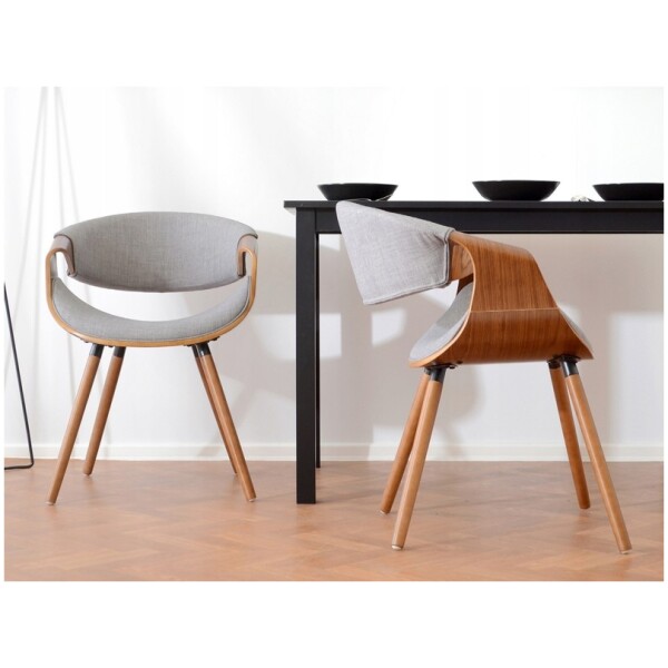 Silla Mn2 Tela Gris chapa madera nogal diseño curvo - Imagen 6