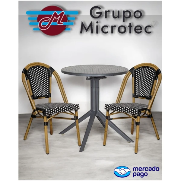 mesa de plastico para exterior restaurant bar barra de comida plegable con 2 sillas estilo frances modelo paris