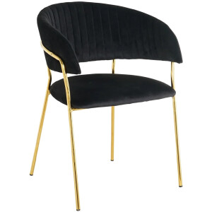 silla de tela terciopelo negro patas de metal en color dorado