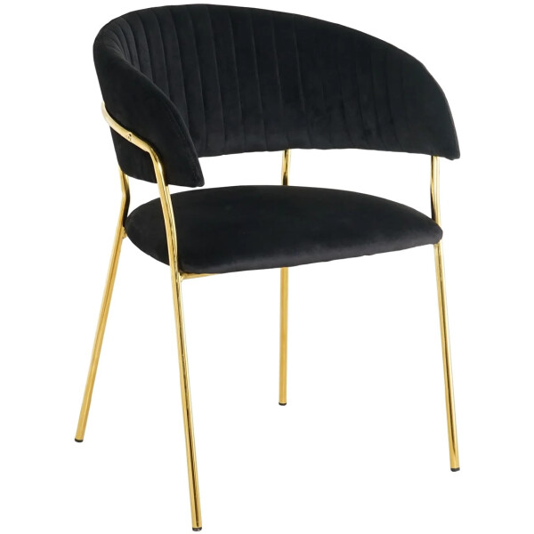 silla de tela terciopelo negro patas de metal en color dorado