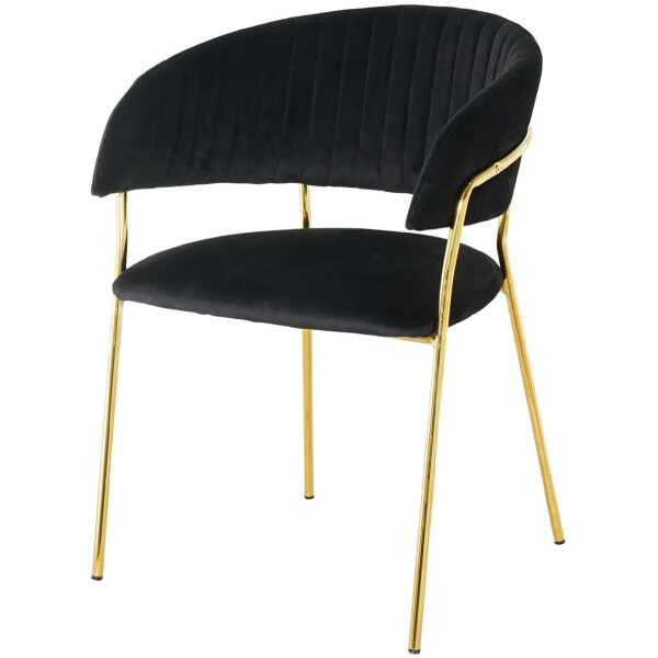 silla de tela terciopelo negro patas de metal en color dorado