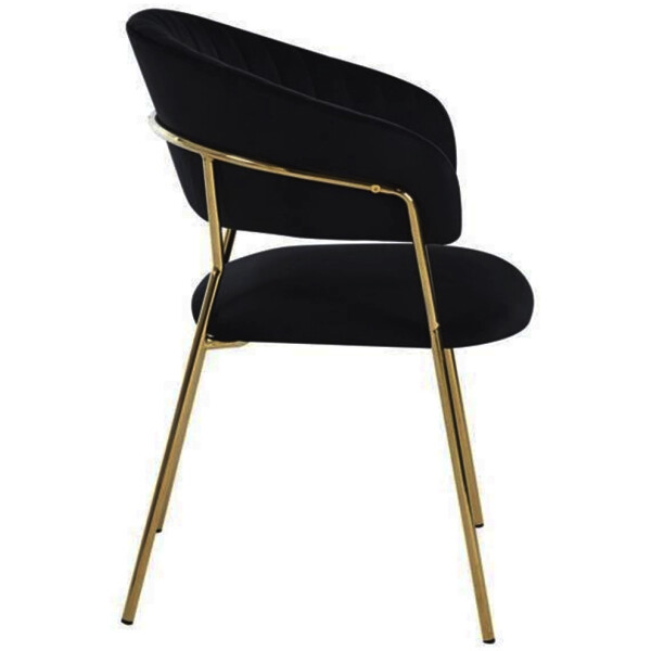 silla de tela terciopelo negro patas de metal en color dorado