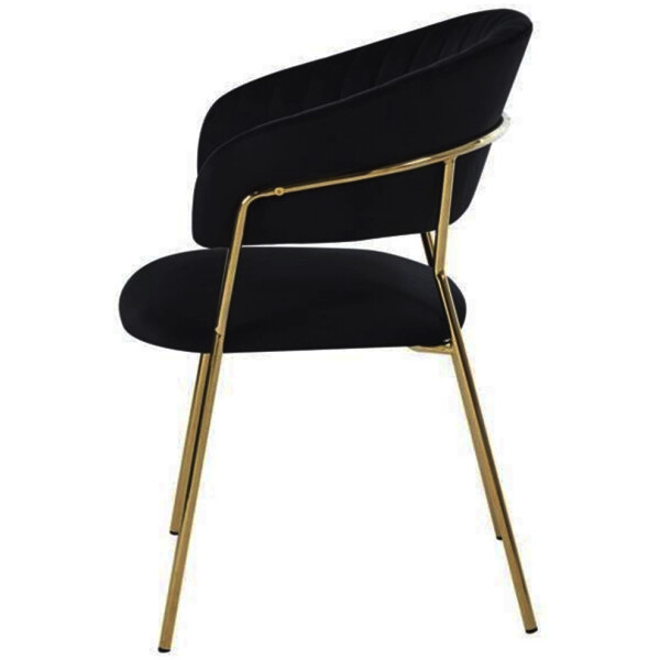 silla de tela terciopelo negro patas de metal en color dorado