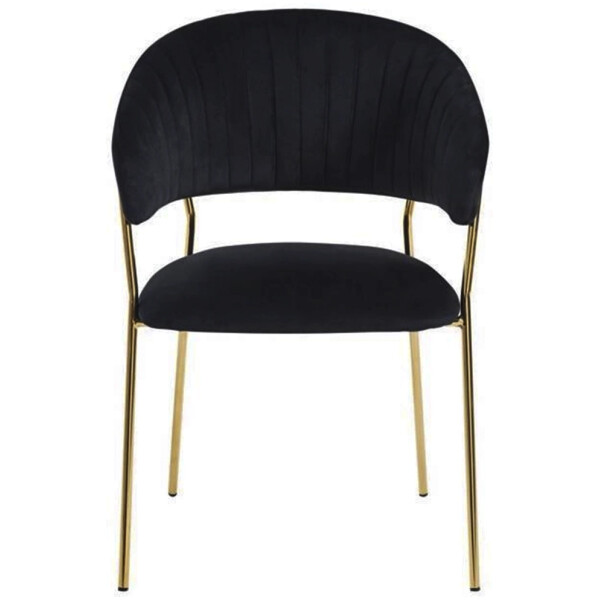 silla de tela terciopelo negro patas de metal en color dorado