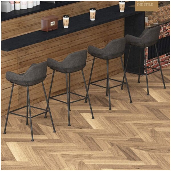 Banco Indy Cocina Moderno Piel Pu Cafe o Gris Patas Metalicas Negras Alto 66cm - Imagen 18