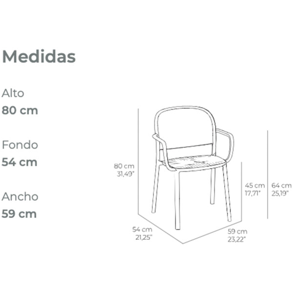 Silla para Hotel Trena Con Brazos Ezpeleta – Plastico Exterior apilable Uv Varios colores - Imagen 13