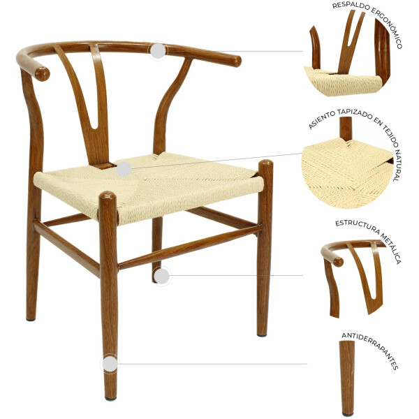 Silla Wishbone de Metal con Impresion Madera Calidad Economica Asiento Tejido - Imagen 10