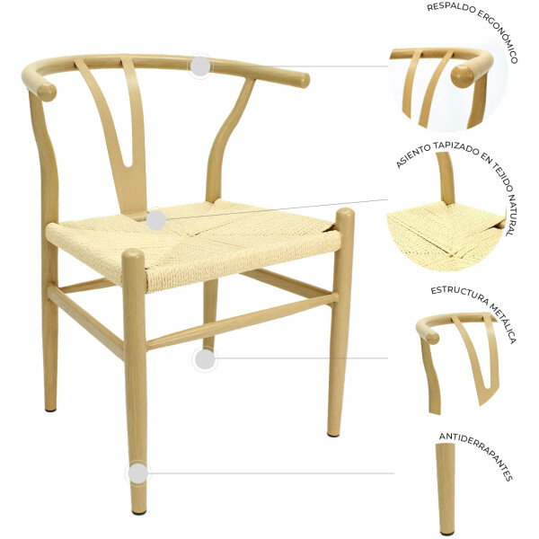 Silla Wishbone de Metal con Impresion Madera Calidad Economica Asiento Tejido - Imagen 17