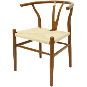 Silla Wishbone de Metal con Impresion Madera Calidad Economica Asiento Tejido