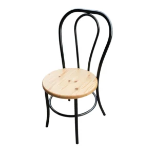Silla Thonet de metal negro con asiento de madera sólida para restaurante